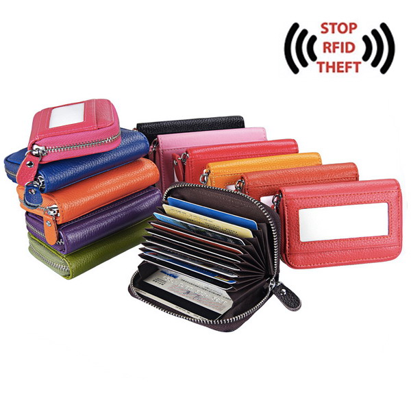 Leather RFID Zipper Card Wallet Purse