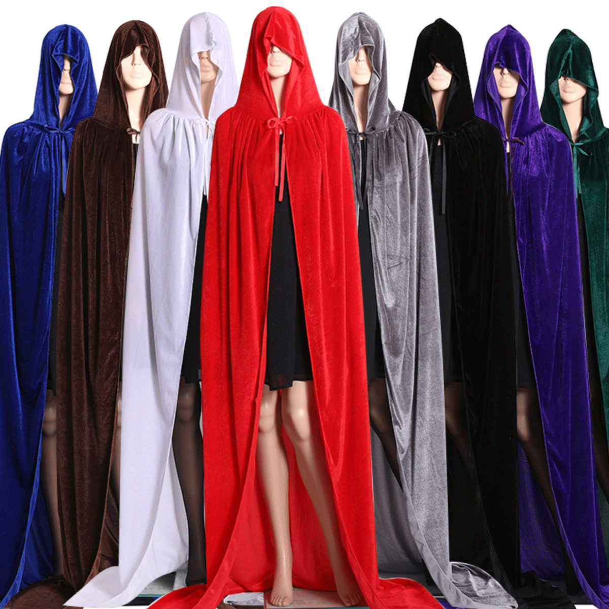 Hooded Cloak Long Velvet Vampire Halloween Costume Cape