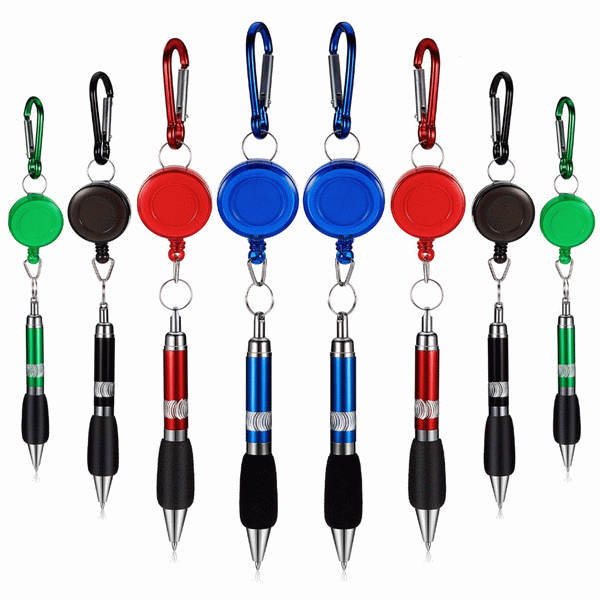 Carabiner Retractable Cord Reel Keychain Pen